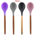 Silicone Cooking Or Serving Utensil With Wooden Handle