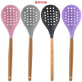 Silicone Cooking Or Serving Utensil With Wooden Handle