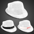 White Sequin LED Fedora Hat with Imprinted Band