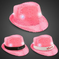 White Sequin LED Fedora Hat with Imprinted Band