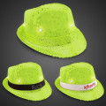 Neon Light Green LED Sequin Fedora with Imprinted Band