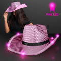 Pink Sequin Cowboy Hats with Pink LED Brim - 1