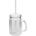 17 oz. BPA free Double Wall Mason Jar w/ Handle, Lid & straw