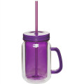 17 oz. BPA free Double Wall Mason Jar w/ Handle, Lid & straw