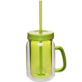 17 oz. BPA free Double Wall Mason Jar w/ Handle, Lid & straw