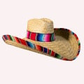 Giant Natural Straw Sombrero with Serape Trim