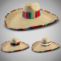 Giant Natural Straw Sombrero with Serape Trim