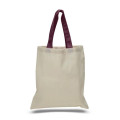 Eco-Friendly 100% Cotton Canvas Tote Bag W/ Color Handles