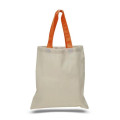 Eco-Friendly 100% Cotton Canvas Tote Bag W/ Color Handles