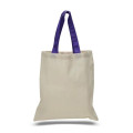 Eco-Friendly 100% Cotton Canvas Tote Bag W/ Color Handles