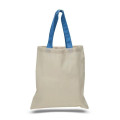 Eco-Friendly 100% Cotton Canvas Tote Bag W/ Color Handles
