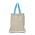 Eco-Friendly 100% Cotton Canvas Tote Bag W/ Color Handles