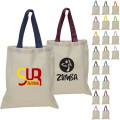 Eco-Friendly 100% Cotton Canvas Tote Bag W/ Color Handles