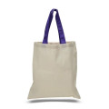 Eco-Friendly 100% Cotton Canvas Tote Bag W/ Color Handles