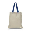 Eco-Friendly 100% Cotton Canvas Tote Bag W/ Color Handles