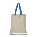 Eco-Friendly 100% Cotton Canvas Tote Bag W/ Color Handles