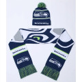 Set Of PomPom Knitted Cuffed Beanie & Woven Scarf W/ Tassel