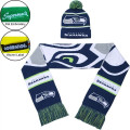 Set Of PomPom Knitted Cuffed Beanie & Woven Scarf W/ Tassel