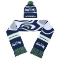 Set Of PomPom Knitted Cuffed Beanie & Woven Scarf W/ Tassel