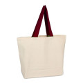 100% Cotton Canvas Beach Bag With Colored Handles