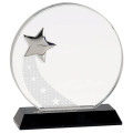 Silver Star Round Crystal on Black Pedestal Base Award