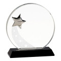 Silver Star Round Crystal on Black Pedestal Base Award