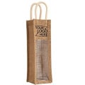 Jute Transparent Single-Bottle Wine Tote Bag