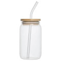 16 oz. Glass Can Cup w/Bamboo Lid & Glass Straw