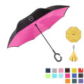 Solid Color Inverted Umbrella With C-Shaped Handle