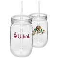 24 oz. Single Wall Plastic Mason Jars With Straw
