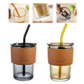 15oz Glass Coffee Mug with Straw
