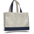 Two-Tone Cotton Canvas Tote Bag w/ Interior Zipper Pocket