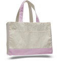 Two-Tone Cotton Canvas Tote Bag w/ Interior Zipper Pocket