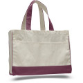 Two-Tone Cotton Canvas Tote Bag w/ Interior Zipper Pocket