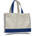 Two-Tone Cotton Canvas Tote Bag w/ Interior Zipper Pocket