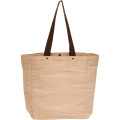 Natural Jute Bag w/ Snap Button & Brown Handles