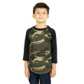Shaka Wear Youth Three-Quarter Sleeve Camo Raglan T-Shirt