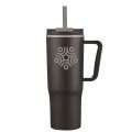 30oz Double Wall Plastic Travel Mug with Handle & Straw