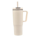 30oz Double Wall Plastic Travel Mug with Handle & Straw