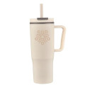 30oz Double Wall Plastic Travel Mug with Handle & Straw