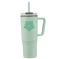 30oz Double Wall Plastic Travel Mug with Handle & Straw