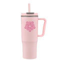 30oz Double Wall Plastic Travel Mug with Handle & Straw