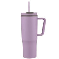 30oz Double Wall Plastic Travel Mug with Handle & Straw