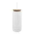 20 Oz. Ribbed Borosilicate Glass Can with Bamboo Lid