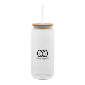 20 Oz. Ribbed Borosilicate Glass Can with Bamboo Lid