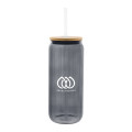20 Oz. Ribbed Borosilicate Glass Can with Bamboo Lid