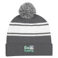 Two-Tone Knit Pom Beanie With Cuff and Patch