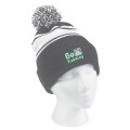 Two-Tone Knit Pom Beanie With Cuff and Patch