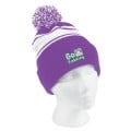 Two-Tone Knit Pom Beanie With Cuff and Patch