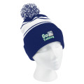 Two-Tone Knit Pom Beanie With Cuff and Patch